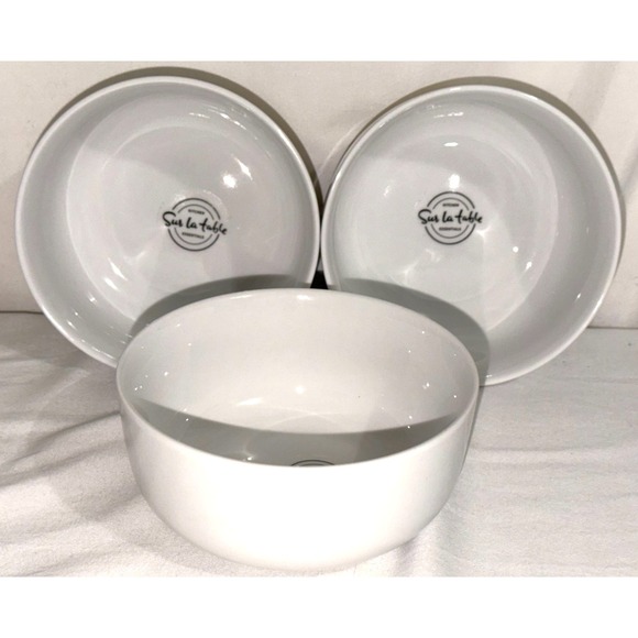 Sur La Table Other - Sur La Table Fine Ceramic Cereal Bowls Set of 3 5.75" White With A Black Rim